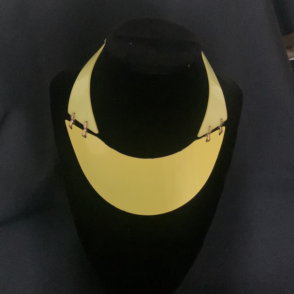 Unique neon yellow metal plate necklace
